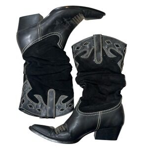 Rampage Black Western Boots Suede‎ Leather Stitch Detail Size 7M